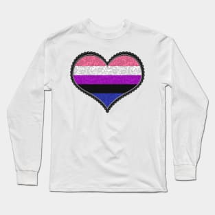 Elegant Gender Fluid Pride Decorative Heart in Pride Flag Colors Long Sleeve T-Shirt